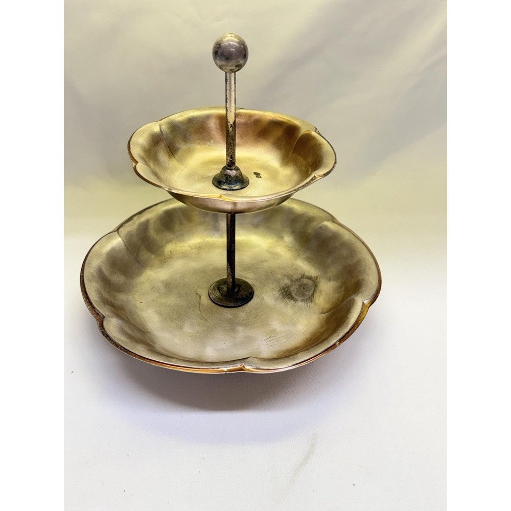 VTG WMF Ikora Silver Plated 2 Tiered Serving Tray MCM Brushed Scalloped